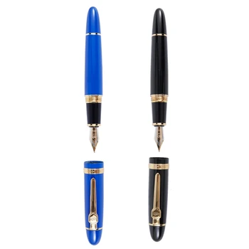 JINHAO 2 шт 159 18KGP, перьевая ручка средней ширины 0,7 мм, бесплатная офисная перьевая ручка в коробке - синий и черный