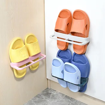 Стойка для тапочек без перфорации, настенная стойка для хранения тапочек, вешалка для полотенец, пластиковая стойка для хранения обуви