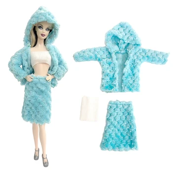 1 Комплект Синего Плюшевого Пальто Для Куклы Барби, Модное Платье, Подходящее Для Кукольных Аксессуаров 30 см, Современный Наряд, Повседневная Одежда