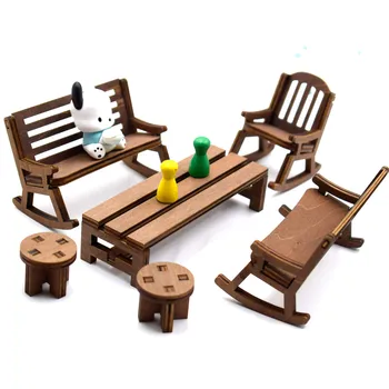 Деревянная ландшафтная мини-мебель табуретки стулья столы кукольные домики декоративный реквизит и украшения Миниатюрная модель подарок