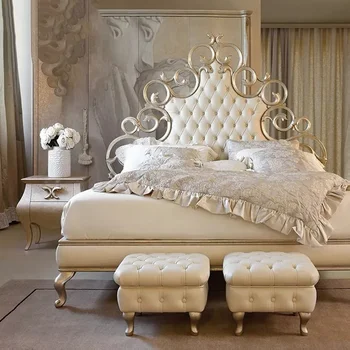 высококачественная кровать из цельного дерева, роскошная одноместная двуспальная кровать с резьбой из цельного дерева, полая кровать принцессы, мягкая кровать из французской ткани
