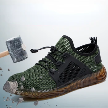 Летние дышащие мужские защитные ботинки 2023 года, удобная модная легкая черно-зеленая рабочая обувь со стальным носком для мужчин, прямая поставка