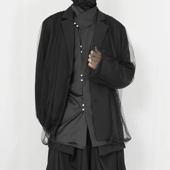 Оригинальная мужская одежда 2023 new fall casual повседневный Западный Черный нишевый дизайнерский свободный Блейзер с сетчатым швом