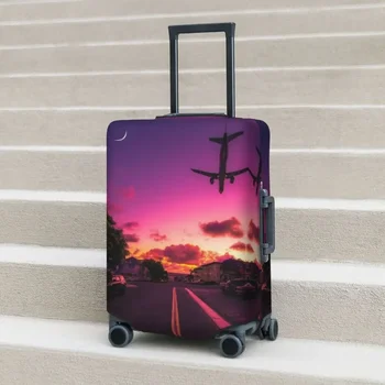 Чехол для чемодана на закате в самолете, неоновый Эстетичный Праздничный чехол для круизной поездки, защита принадлежностей для багажа