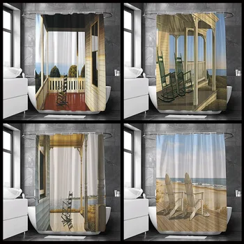 3D Пляжный пейзаж, Вид из окна, Занавеска для душа в ванной, Скандинавская простота, Ширмы для ванной, Декоративные занавески из водонепроницаемой полиэфирной ткани