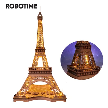 Robotime 3D Деревянная Игра-головоломка Ночь Эйфелевой Башни 1:638 Модель Здания Игрушки Для Детей Подарок на День Рождения
