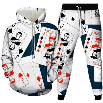 Комплект мужской одежды с принтом Poker Fire Queen King, Толстовки, Длинные Брюки, Спортивный костюм из 2 частей, Мужская Модная Спортивная Одежда, Открытый Костюм, Размер S-6XL
