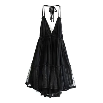 Женские платья без рукавов с открытой спиной, модные Французские платья для эстетичных девушек, Элегантные платья в пляжном стиле, черные платья Ins High Wiast Y2k
