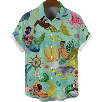 2024 Гавайская Рубашка Мужская Повседневная Социальная Цветочная Большого Размера Мода Отпуск Молитва Череп Викинга Лето Y2k Уличная Одежда
