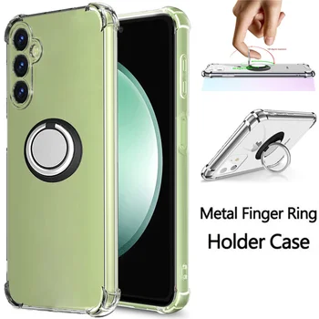 Металлическое Кольцо на Палец + Силиконовый Чехол для S23 FE 5G Мягкий Противоударный Прозрачный Держатель Чехлы Для Телефонов S21 FE Cover S23FE Samsung Galaxy S 23 FE
