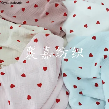 Хлопчатобумажный креп С двойной марлей, Пижамная ткань Love Heart, Ткань для женской одежды
