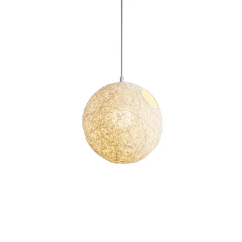Люстра с шариками из белого бамбука, ротанга и джута Индивидуальное творчество Сферический ротанговый абажур-гнездо
