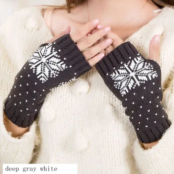 Q Модные перчатки с полупальцами, сохраняющие тепло, женские варежки, вязаная шерсть с рисунком снежинки, для отдыха, зимние перчатки унисекс