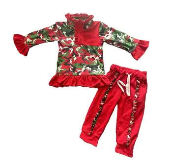 Новый стиль детской одежды одежда для маленьких девочек красная милая одежда комплекты одежды для девочек Костюм с длинными рукавами для мальчиков детская одежда для девочек
