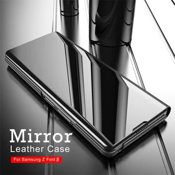 Умный Зеркальный Магнитный Флип-Кожаный Чехол Для Телефона Samsung Galaxy Z Fold5 Fold 4 3 5 ZFold 5 ZFold5 Чехол-Книжка С Подставкой В виде Ракушки Coques