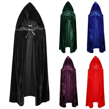 Бархатный плащ для взрослых на Хэллоуин, накидка с капюшоном, средневековый костюм Ведьмы, Викка, костюм вампира на Хэллоуин, пальто полной длины, 5 цветов