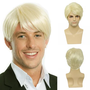 BCHR Короткий мужской Светлый парик Прямой синтетический парик для ворсистости мужских волос Реалистичные парики из натуральных светлых волос
