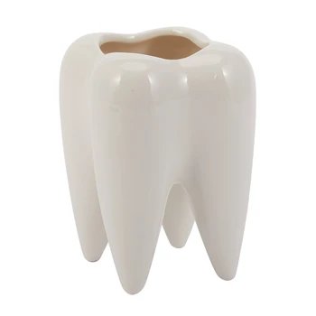 Белый керамический цветочный горшок в форме зуба, современный дизайн, модель плантатора с зубьями, мини-настольный горшок, креативный подарок (без растений)