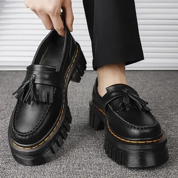 2023 Роскошные дизайнерские Женские туфли на платформе с круглым носком и толстой подошвой, женские тонкие туфли из натуральной кожи в британском стиле, увеличивающие рост.