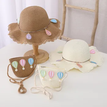 Летняя шляпа Новые дети мальчики милый воздушный шар staw hat Ребенок девочки принцесса солнцезащитная шляпа Детская гибкая мультяшная Солнцезащитная шляпа сумка
