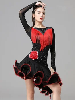Платье для латиноамериканских танцев платье для выступления на конкурсе женских бальных танцев танцевальное платье для выступления группы румба сексуальное платье с кисточками
