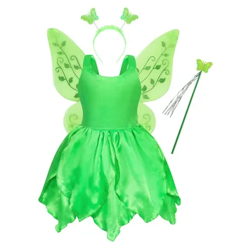 Костюм Тинкербелл для маленьких девочек, платье принцессы, нарядные платья фей, косплей, наряд для вечеринки по случаю дня рождения с крыльями