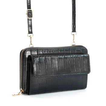 Женская модная сумка-кошелек для мобильного телефона из крокодиловой кожи через плечо
