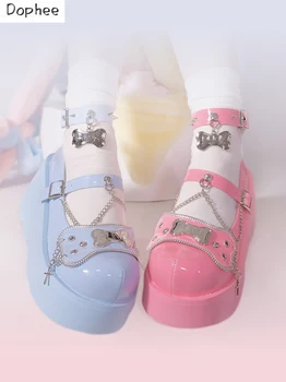 Dophee Оригинальные туфли на платформе в стиле панк Y2K ярких цветов с цепочкой Spice Girls, Туфли на толстой подошве, Японская женская обувь в стиле Лолиты, искусственная кожа