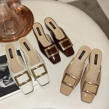 Уличные комфортные сандалии Muller 2023, летние новые полуботинки для женщин, уличная одежда с пряжкой, элегантные босоножки на среднем каблуке