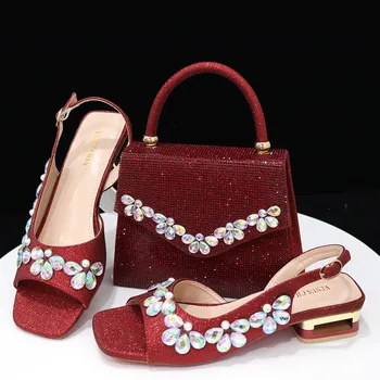 Новые Туфли и сумка Винно-красного цвета В тон Итальянскому дизайну, Женская обувь и сумка для Вечеринок, Комплект Обуви и сумок в Африканском стиле