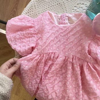 Новые летние розовые платья с цветочным рисунком для девочек, детская одежда с летящими рукавами, однотонная милая Свободная детская одежда, детское платье принцессы