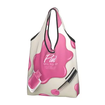 Многоразовый Розовый лак для ногтей, сумка для покупок, женская сумка-тоут, портативная сумка для маникюра, сумки для покупок продуктов для маникюрши