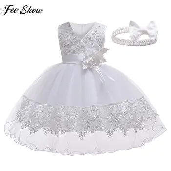 Платья принцесс для маленьких девочек, Крещение, День рождения, Свадебное вечернее платье без рукавов, 3D аппликации, расшитое бисером, платье-пачка из тюля Hi-Lo