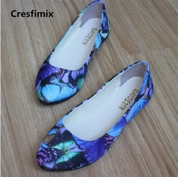 Cresfimix zapatos de mujer / женская модная весенне-летняя обувь на плоской подошве с синим рисунком; милые женские туфли-лодочки из искусственной кожи с острым носком a254