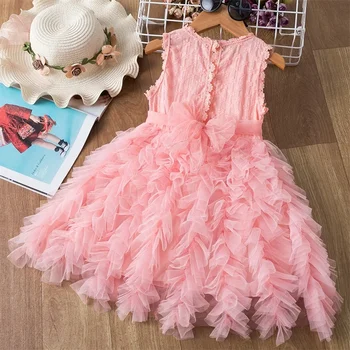 Кружевное платье для девочек в цветочек для свадебной вечеринки 2024, Новые летние повседневные костюмы для детей 3-8 лет, Элегантные платья принцесс с вышивкой