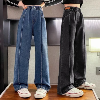 Джинсы для девочек-подростков, весенние детские джинсовые брюки, повседневные джинсы для девочек 6, 8, 10, 12, 14 лет, детские брюки с эластичным поясом