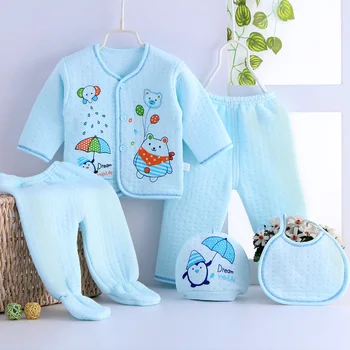 Осенне-зимний комплект детского белья из хлопка для новорожденных, 5 предметов хлопчатобумажной одежды, Теплая упаковка для малышей