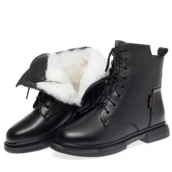 ZXRYXGS Осенне-зимние ботинки с перекрестным ремешком и боковой молнией, мягкие ботинки на плоской подошве, 2023 г., шерстяные ботинки большого размера из натуральной кожи, женские зимние ботинки
