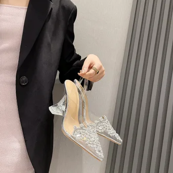 2023 Женские туфли-лодочки, пикантные туфли на высоком каблуке с кристаллами и острым носком, свадебный бал, крутые туфли, сандалии на каблуках, женская обувь, женская обувь
