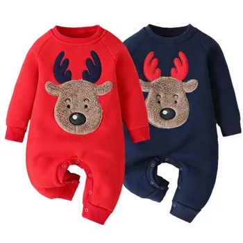 Рождественский комбинезон для новорожденных мальчиков и девочек, комбинезон с рисунком лося, утепленная цельная одежда для малышей, подарки на Новый год для младенцев