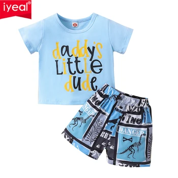 IYEAL/ Летние хлопковые комплекты для малышей, спортивная футболка для мальчиков + шорты, комплекты одежды для малышей, одежда для маленьких мальчиков