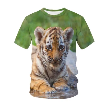 Забавная футболка с принтом Животного, Тигра, Кошки, Детская футболка с 3D Принтом, Модная Повседневная футболка с Мультфильмами Для Мальчиков И девочек, Детская одежда