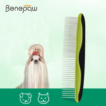 Профессиональная расческа Benepaw для домашних животных из нержавеющей стали С безопасными круглыми зубьями, противоскользящая щетка для щенков, удаляющая спутанные волосы, узлы, рыхлую шерсть и грязь