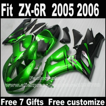 Пластиковый комплект обтекателей для Kawasaki ZX6R 2005 2006 ZX-6R 05 06 Ninja 636 зеленый черный комплект обтекателей кузова LK68