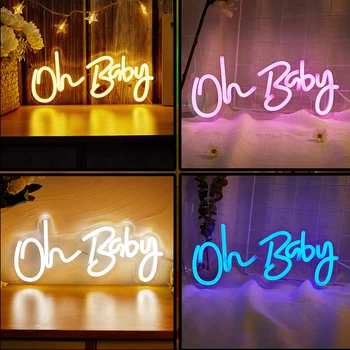 Chi-buy LED Neon Oh Baby С Питанием От USB Неоновые Вывески Night Light 3D Настенное Искусство и Игровая Комната Спальня Декор Гостиной Вывески Для Ламп