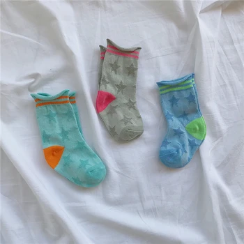 Детские носки Хлопчатобумажные летние сетчатые носки для маленьких мальчиков и девочек, детские короткие носки с рисунком в виде звезд, Милая забавная одежда для ног, дышащая