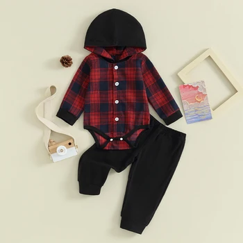 Комплект повседневной одежды для маленьких мальчиков 0-24 м, комбинезон с капюшоном и длинными рукавами для новорожденных, Топы, Комплекты брюк, Весенне-осенняя одежда для мальчиков
