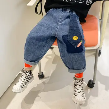Детская одежда Джинсы для мальчиков Свободные повседневные брюки с эластичной резинкой на талии этикетка Smile 2023 Весна-осень в корейском стиле 5-12 лет