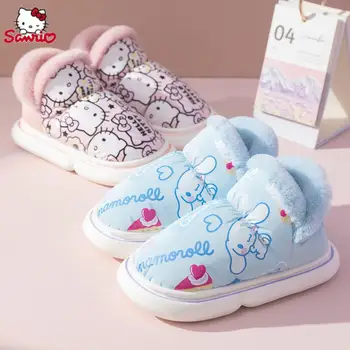 Плюшевые тапочки Kawaii Sanrios с рисунком Hello Kitty Kuromi Cinnamoroll, Милая девочка, Зимняя теплая сумка, Хлопковые тапочки, Рождественский подарок