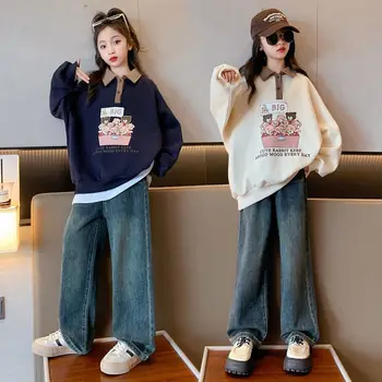 Осенне-зимний новый свободный свитер поло в корейском стиле для девочек в стиле Вестерн с медведем-поло